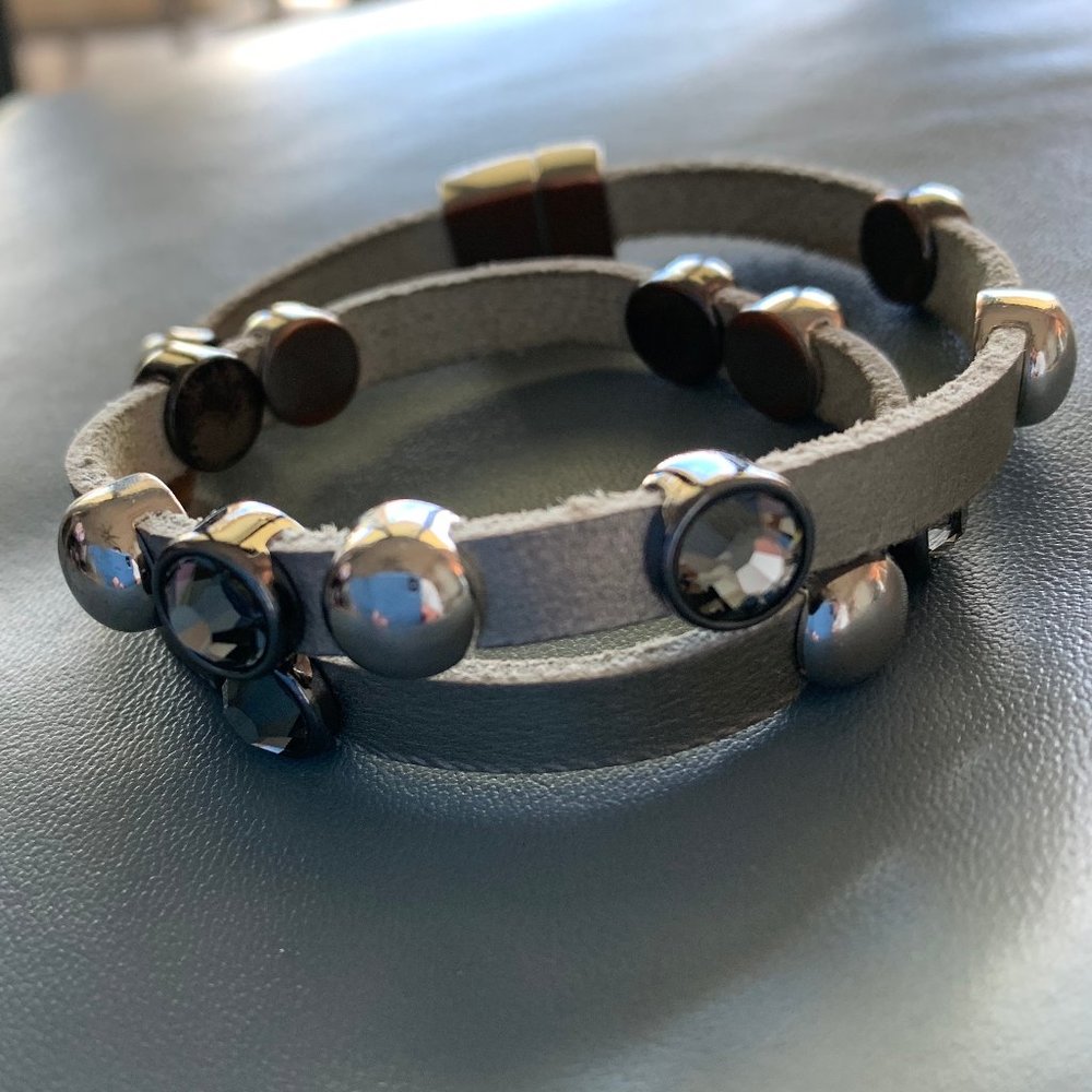 Leather Double Wrap Crystal Studded Wrap Bracelet